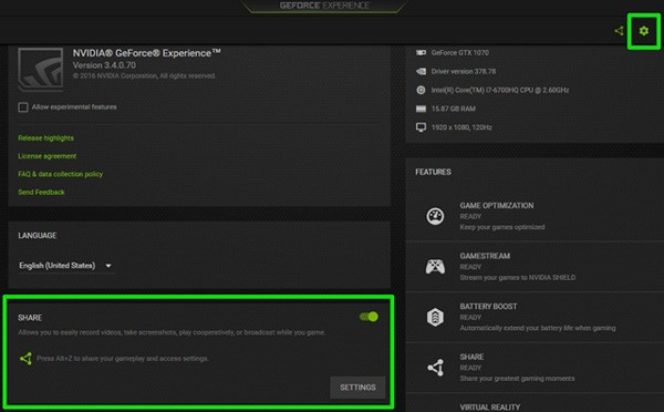 Configure Geforce Experience