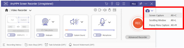 AnyMP4 Screen Recorder Screenshot Modes