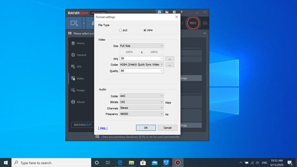 Bandicam Format Settings