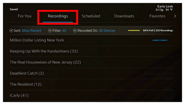 Xfinity Menu Saved Recordings