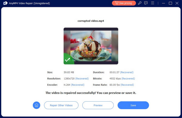 AnyMP4 Video Repair Fix Success