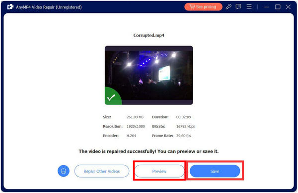 Preview Save Repaired Video