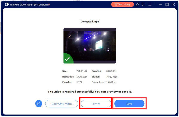 AnyMP4 Video Repair Save or Preview