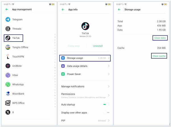 Clear TikTok Cache and Data