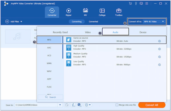 Select MP3 as Output Format