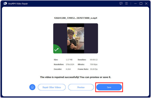 Anymp4 Video Repair Save Repaired Video