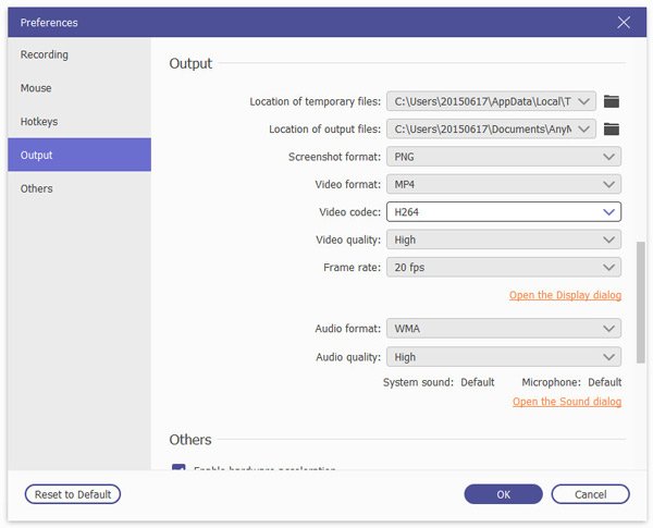 Select output format