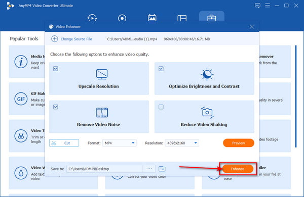 AnyMP4 Click Enhance Button