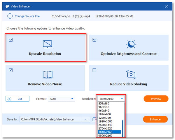 AnyMP4 Converter Ultimate Upscale Resolution Adjust