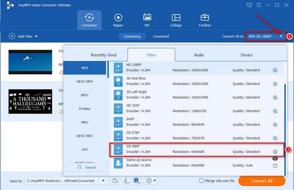 AnyMP4 Profile Menu Resolutiuon