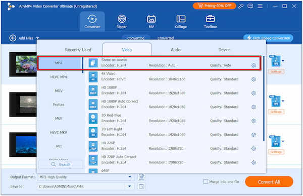 Select Mp4 Format