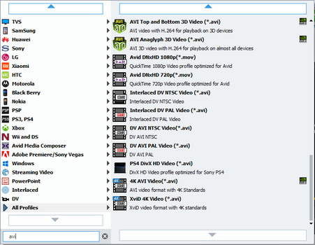 Choose AVI Profile