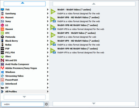 Choose output format WebM 