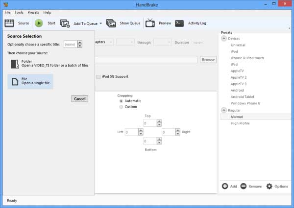 HandBrake Source File Selection