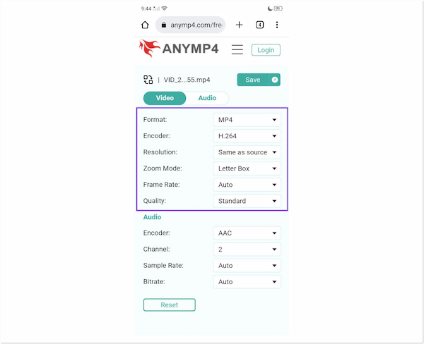 AnyMP4 Video Settings