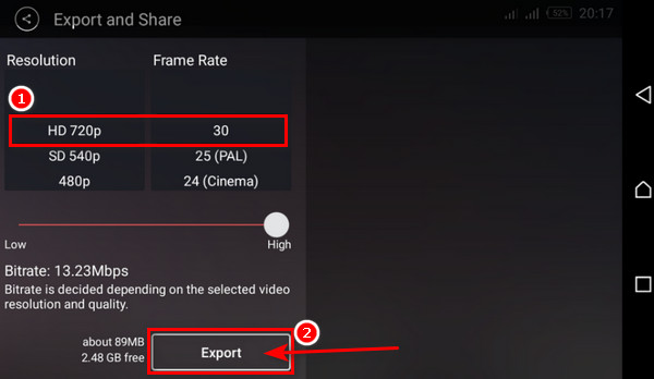 Kinemaster Resolution Export