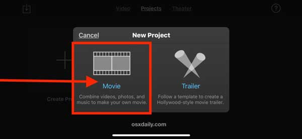 Open Video iMovie iOS