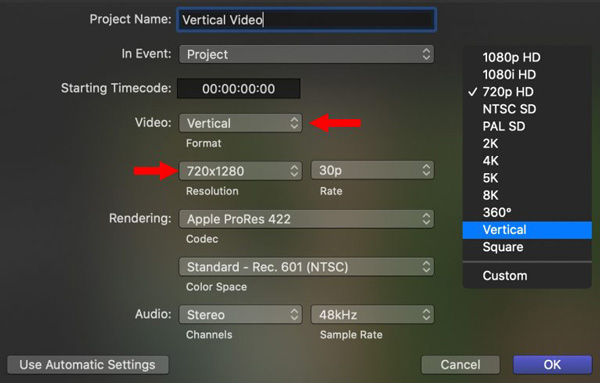 Create New Project in Fincal Cut Pro