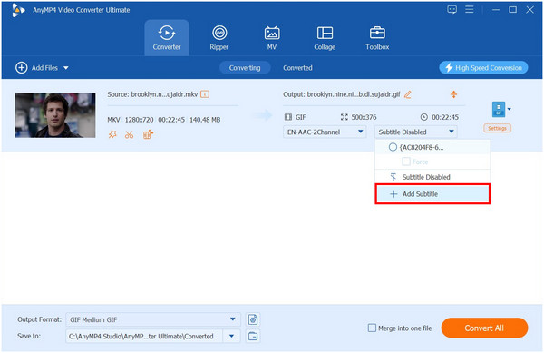 Anymp4 Video Converter Ultimate Add Subtitle
