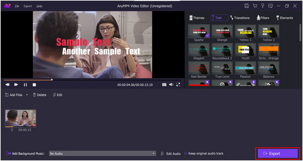 Anymp4 Video Editor Export Button