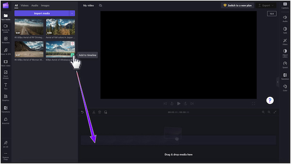 ClipChamp Video Editor Drag