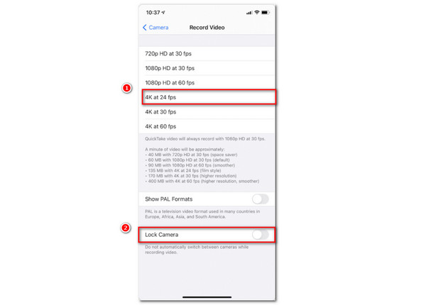 iPhone Resolution Lock Camera Settings