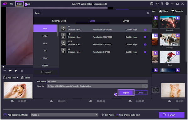 AnyMP4 Video Editor Export