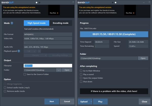 Bandicut Output Settings