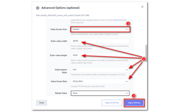 FreeConvert Screen Size Settings