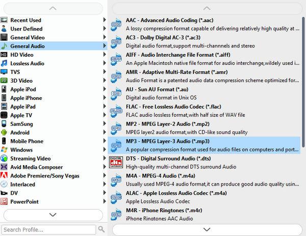 Choose the output format as MP3